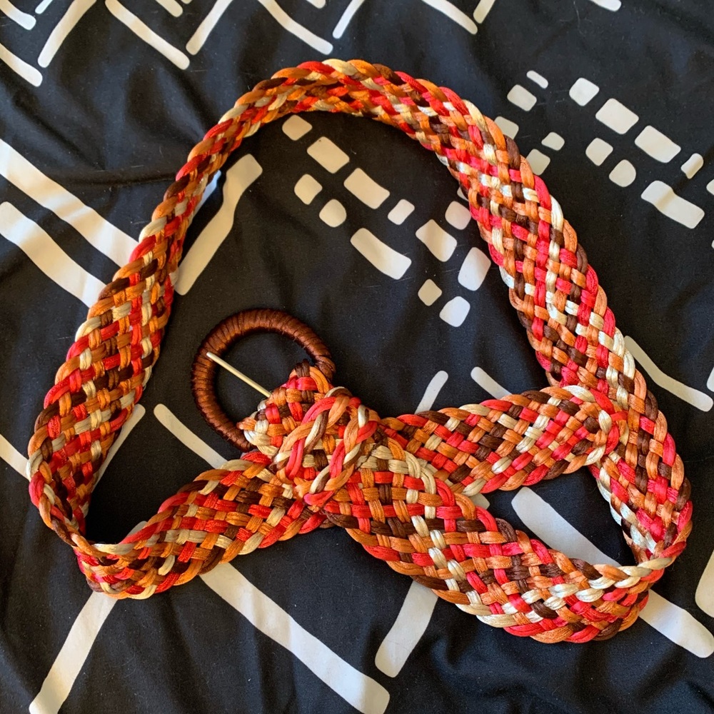 Women’s Coral and Brown Braided Belt